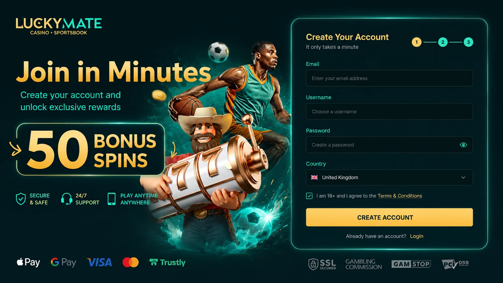 LuckyMate Australia join in minutes account flow