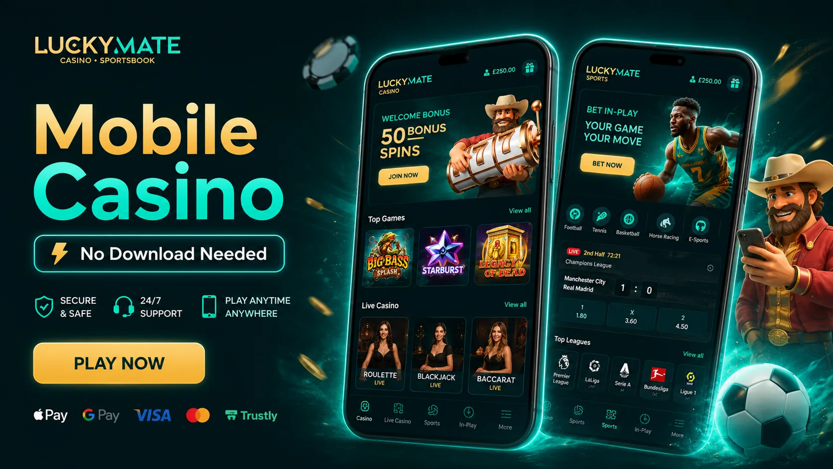 LuckyMate mobile casino browser interface