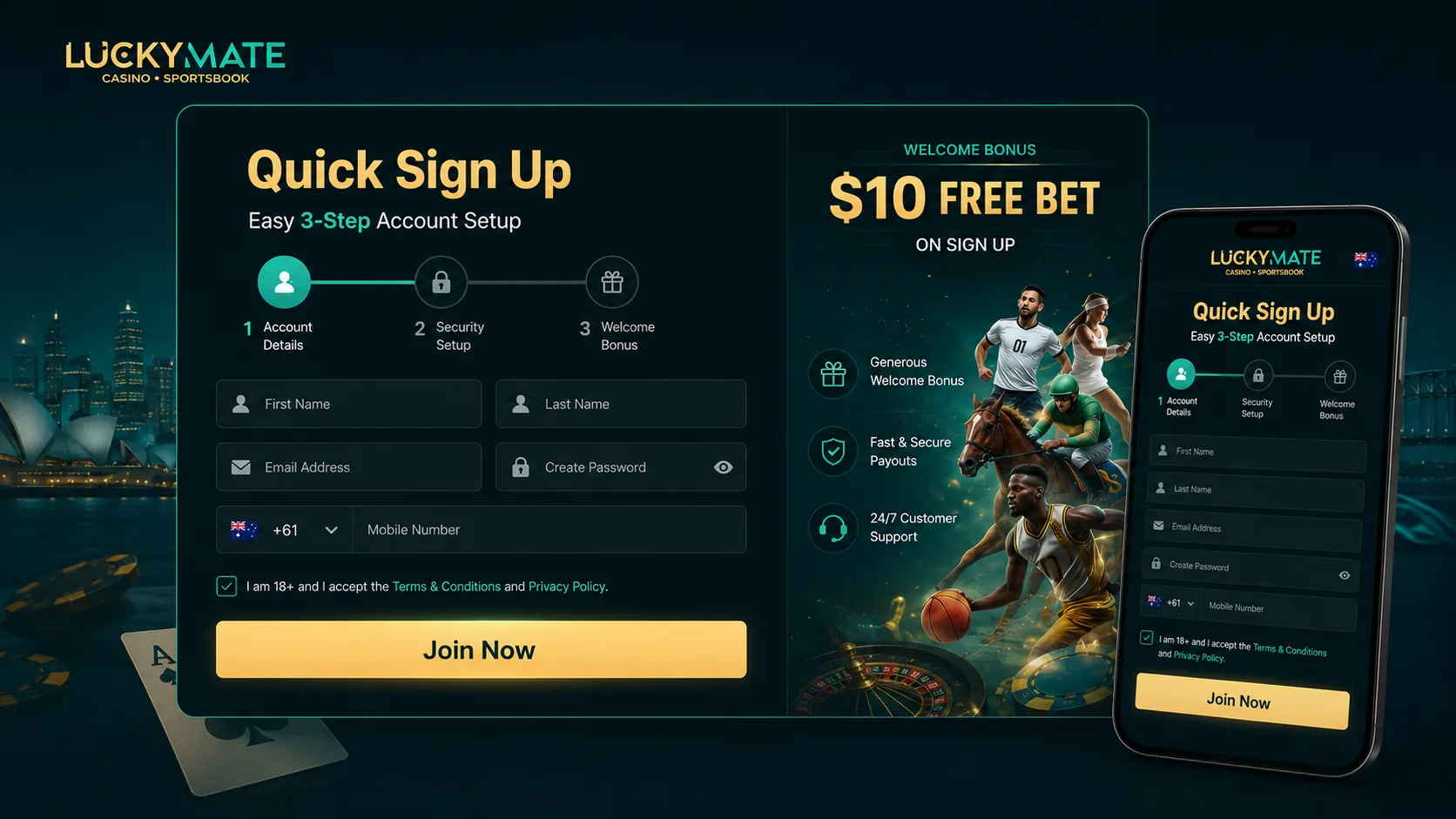 LuckyMate registration form and join flow preview