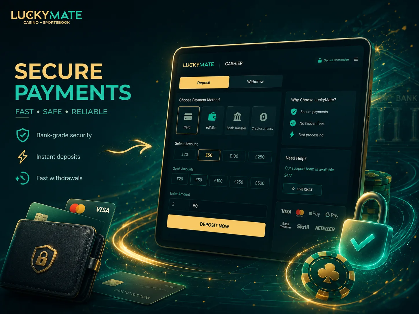 LuckyMate secure payments and banking visual